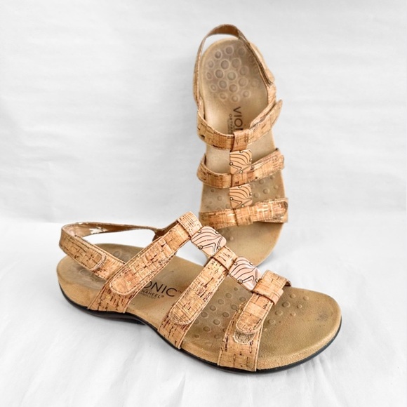 Vionic $100 Women 7 Adjustable Back Strap Sandals “Amber Gold Cork” Arch Support - Picture 1 of 6